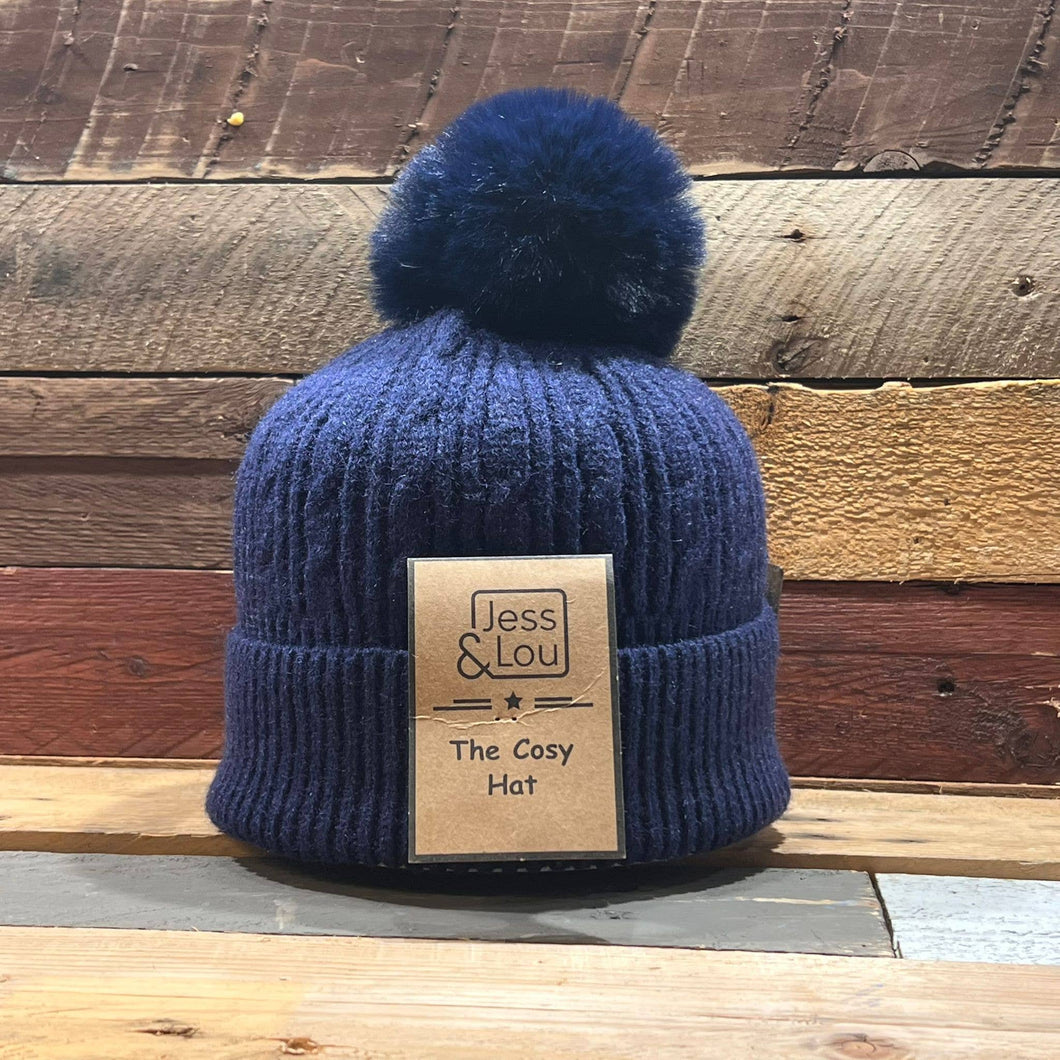 Navy Unisex Cable Bobble Hat