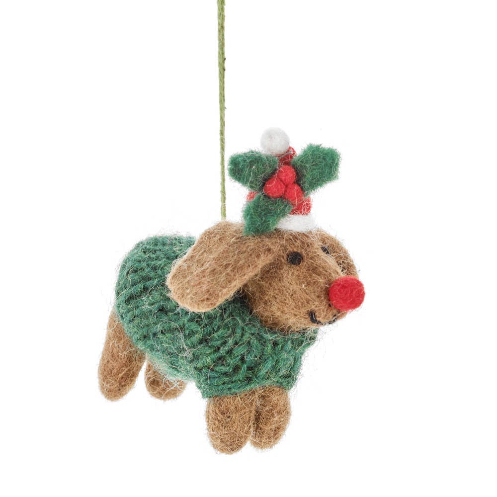 Handmade Felt Rudolph Dachshund Dog Hanging Christmas Decor