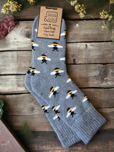 Busy Bee Ribbed Grey Socks SL324