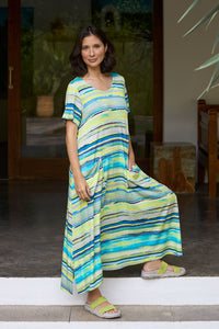 Sahara Cyan Stripe Jersey Pocket Dress