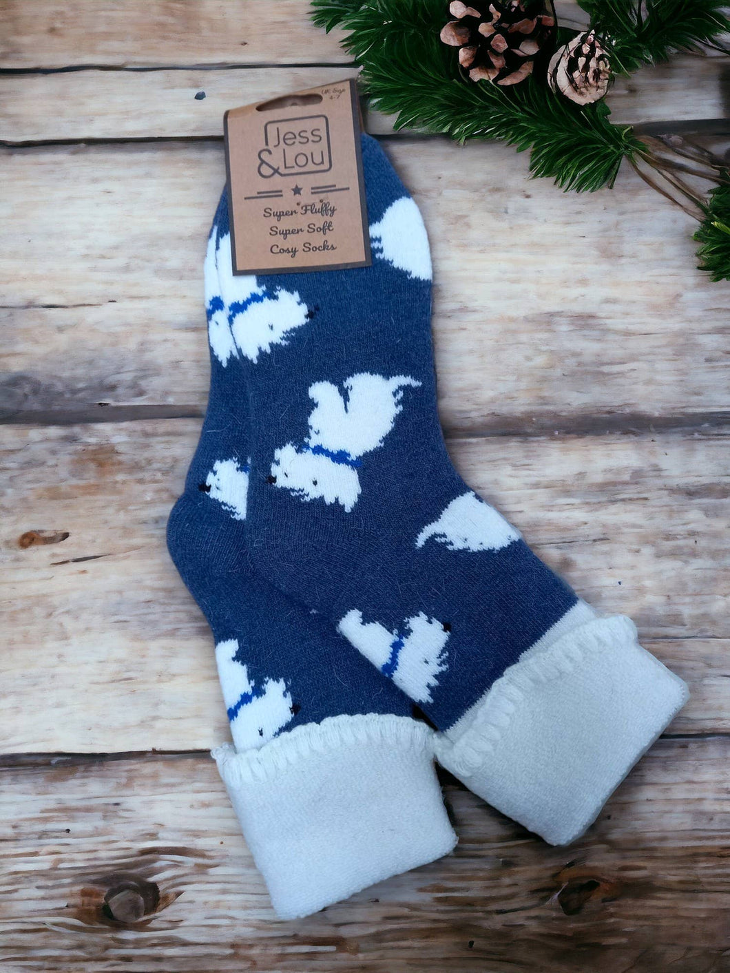 Walking Westie Navy Super Cosy Cuff Socks SL420