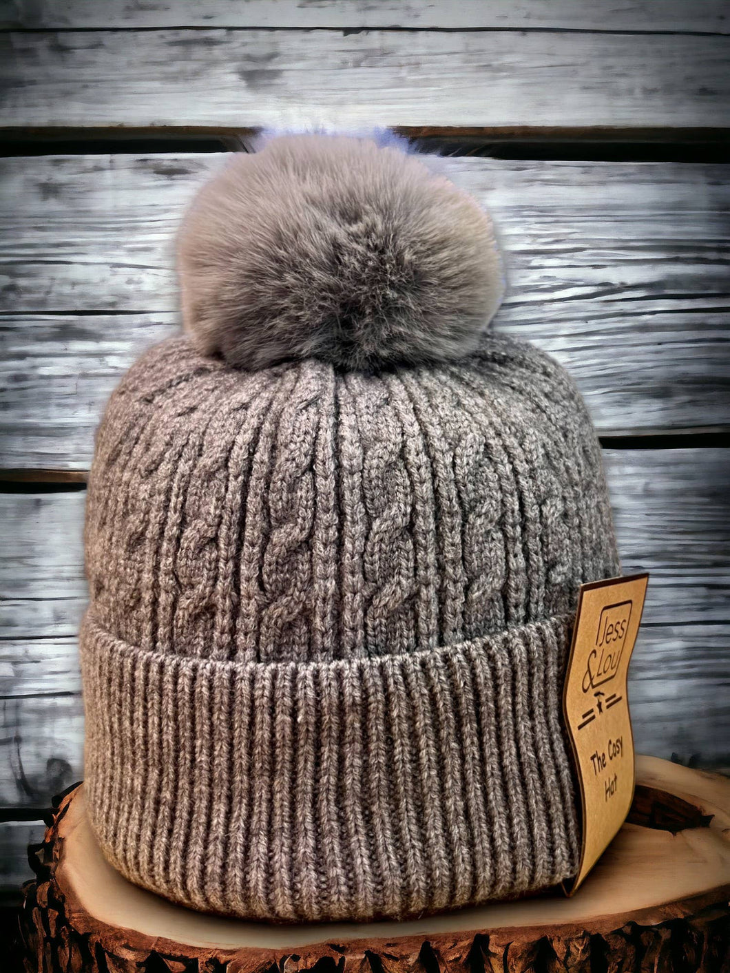 Grey Unisex Cable Bobble Hat