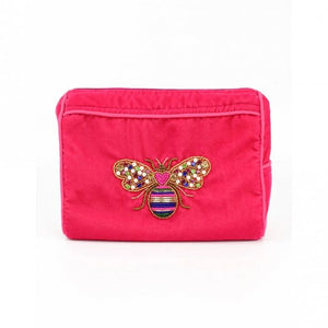 Pink Bee Velvet Wash Bag
